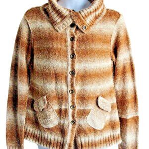Exofficio XL Button Front Cardigan Turtle Neck Sweater Wool Blend Brown Tan